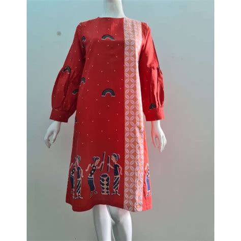 jual dress batik wanita asli solo tunik dengan bahan katun halus cocok