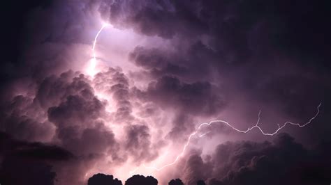 Lightning Purple Night Storm Dark Clouds Hd Wallpaper