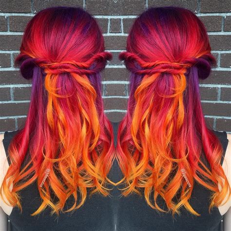 Fiery Sunset Hair By Lysseon Sunset Hair Color Vivid Hair Color Long