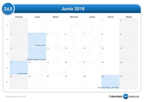 Calendario Junio