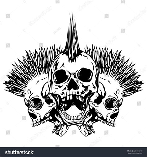Vector Illustration Three Punk Skulls Skull Stock Vector 531656341
