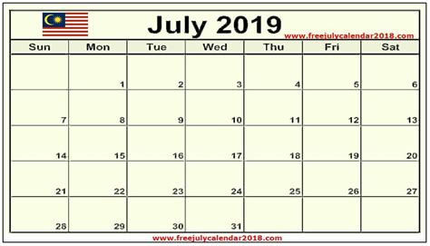 Januari minggu isn sel rab kha jum sab aha 1 2 3 4 5 6 1. July 2019 Calendar Malaysia | Calendar printables, July ...