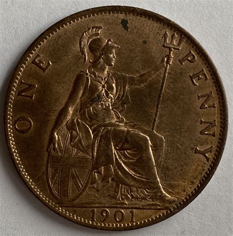 1901 Queen Victoria One Penny M J Hughes Coins