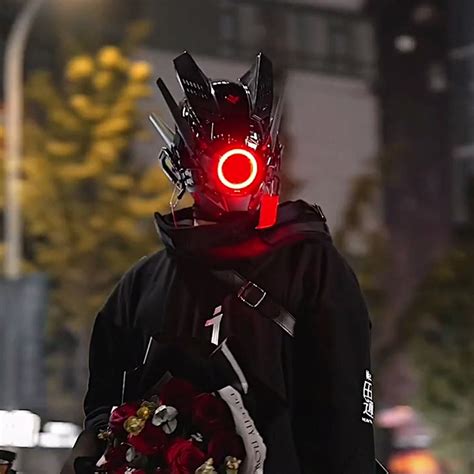 Cyberpunk Mask Luminous Mask Led Mask Samurai Helmet Tactical Helmet