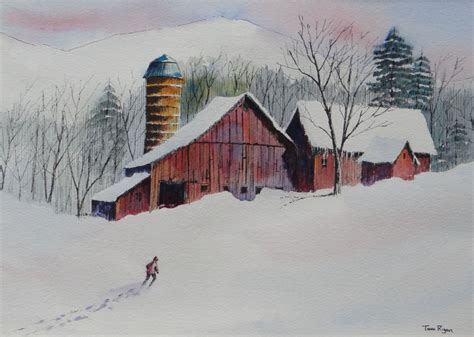 Painting Winter On The Farm Original Art By Tom Ryan Watercolors