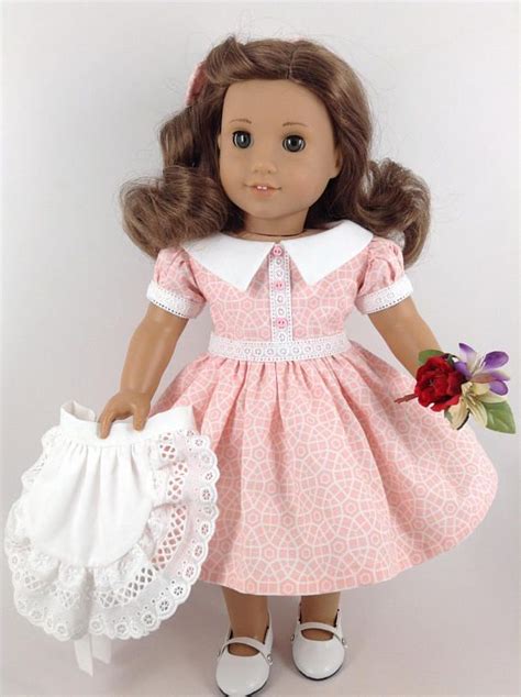 1950 s dress apron and hair bow for american girl 18 inch etsy 1950s dress dresses dress apron