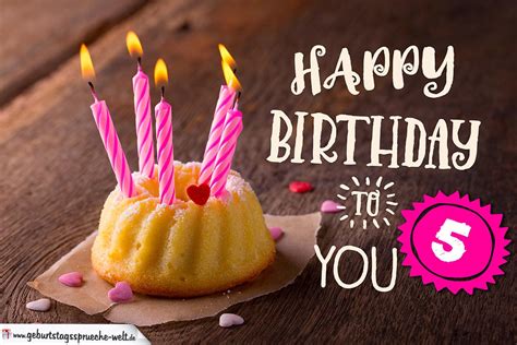 Happy birthday to you, happy der kuchen schmeckt herrlich frisch. Happy Birthday Karte zum 5. Geburtstag mit Kuchen ...