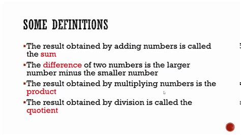Definitions Of Sum Difference Product And Quotient Youtube