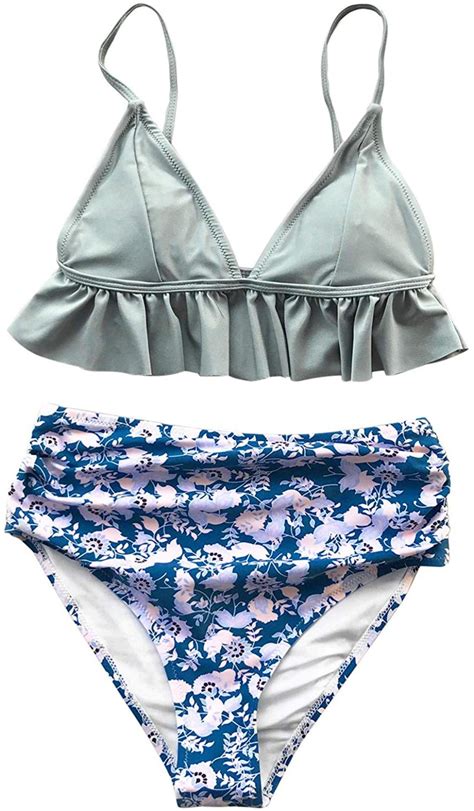 Cupshe Womens Magic Crystal High Waisted Push Up Bikini Set Blue