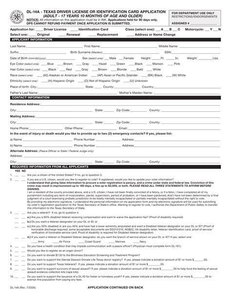 Form Dl 14a Download Fillable Pdf Or Fill Online Texas Driver License