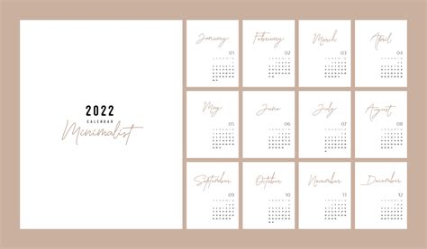 Calendar 2022 Trendy Minimalist Style Minimal Calendar 3391864 Vector