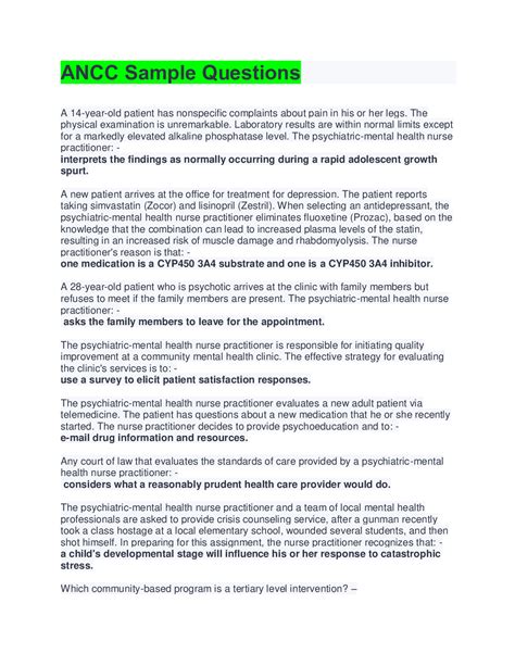 ANCC Questions And Answers With Complete top Solution./TOP SCORE