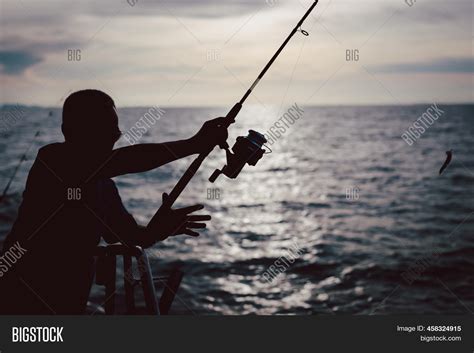 Silhouette Man Fishing Image And Photo Free Trial Bigstock