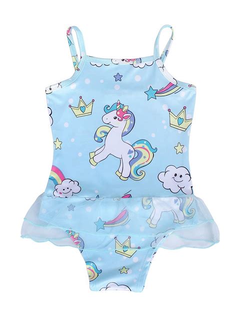 Buy Amzbarley Girls Unicorn Swimming Costume Swimsuit Kids Tutu Skirt