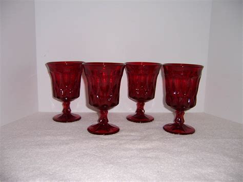 Triple A Resale 4 Ruby Red Stemmed Glass Goblets