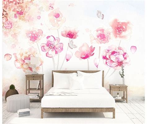 Pink Romantic Floral Wallpaper Mural Wallpaper Walls Bedroom Wall