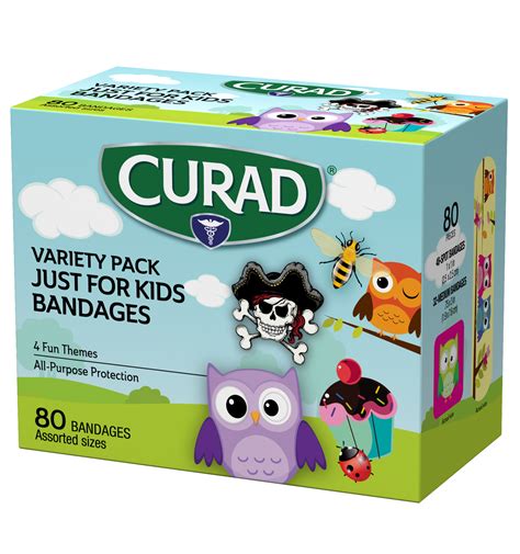 Just For Kids Variety Pack Bandages Assorted Sizes 80 Count Curad
