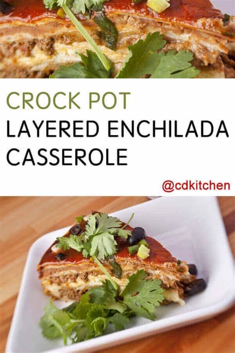 Boil the chicken with a medium sized diced onion. Crock Pot Layered Enchilada Casserole Recipe from ...