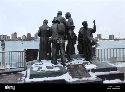 The Gateway To Freedom In Winter At Hart Plaza Overlooking The Detroit