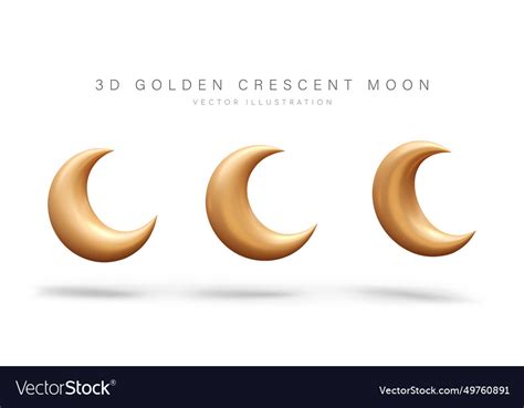 Set Of Golden Realistic Crescent Moons Royalty Free Vector