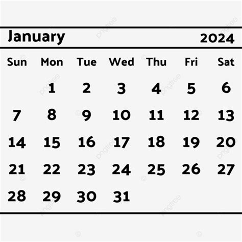 2024 January Calendar Black Vector 2024 Calendar January Png And