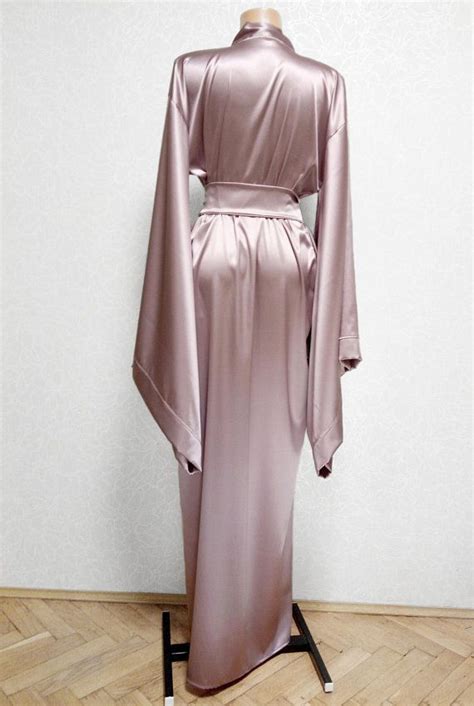 Mulberry Silk Kimono Robe Pink Silk Robe Long Satin Robe Etsy ローブ サテン