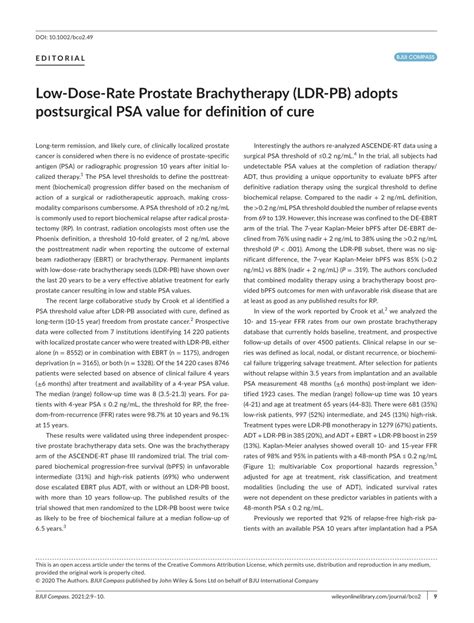 Pdf Lowdoserate Prostate Brachytherapy Ldrpb Adopts Postsurgical Psa Value For Definition