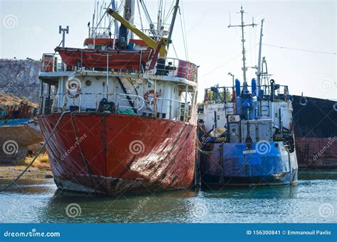 Old Rusty Cargo Vessels At A Ship Breaker Stock Image Image Of