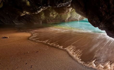 Hidden Beach Sea Nature Landscape Grotto Rock Cave