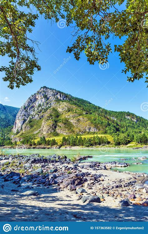 Landscape With Mountains And River Gorny Altai Siberia Russia Stock