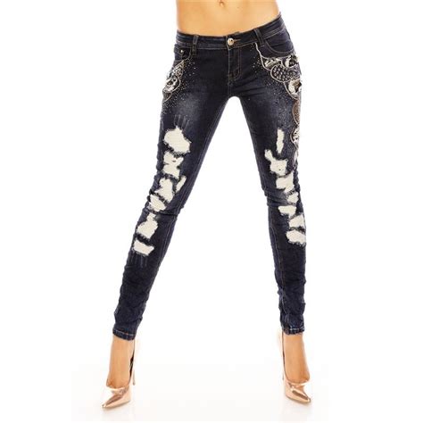 Sexy Damen R Hrenjeans In Destroyed Look Mit Perlen