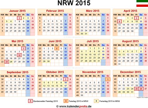 Kalender 2015 Nrw Mit Feiertagen Zum Ausdrucken