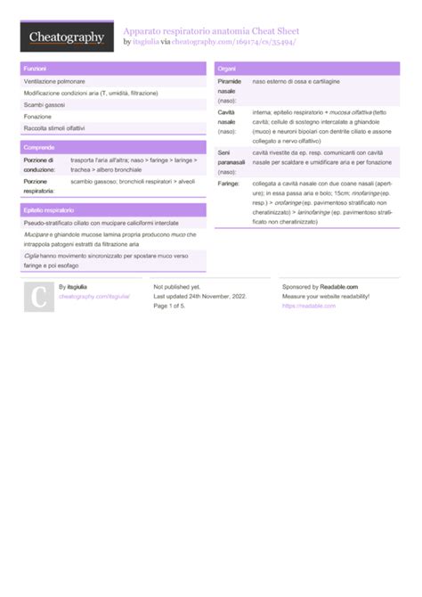 Apparato Respiratorio Anatomia Cheat Sheet By Itsgiulia Download Free From Cheatography