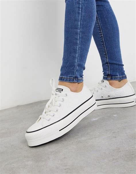 Converse Chuck Taylor All Star Ox Lift Embroidered Sneakers In White Asos