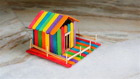 How To Make Color Full Popsicle Stick House Mini House Youtube