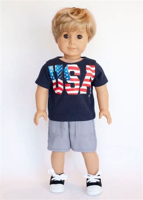 American Boy Doll Upcycled Usa T Shirt Navy Blue Doll Clothes