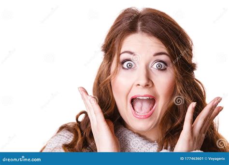 shocked amazed woman gesturing with hands stock image image of emotion astonished 177463601