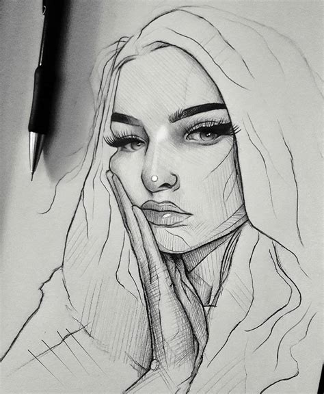 Girl Thinking Drawing Drawing Skill