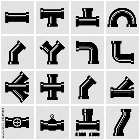 Vector Black Pipe Fittings Icon Set Pipe Fittings Icon Object Pipe