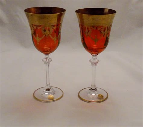 Venetian Medici Collection Wine Goblets Red Set Of 2 World Art Glass Murano Glass Ts Co