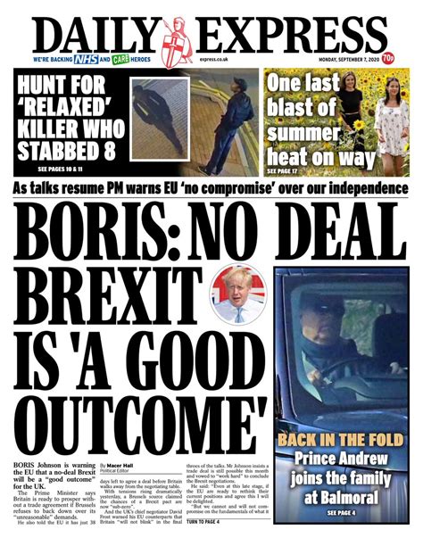 Daily Express Front Page 7th Of September 2020 Tomorrows Papers Today