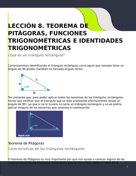 L8 Teorema De Pitágoras Funciones Trigonométricas E Identidades