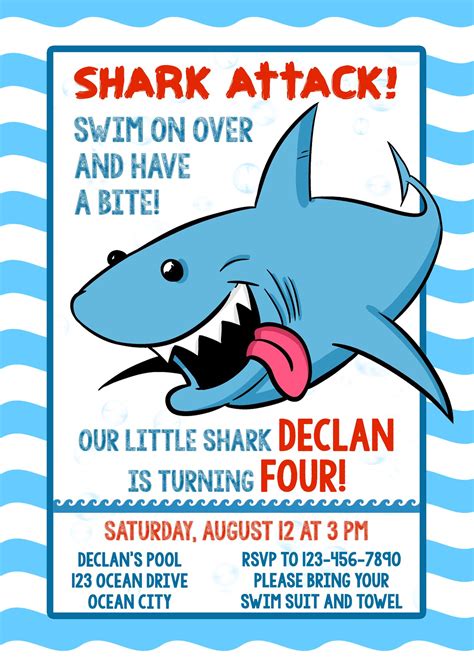 Shark Invitation Shark Party Shark Birthday Invitation Etsy Shark