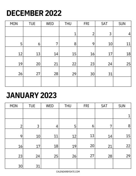 December 2022 January 2023 Calendar Floral And Notes Templates