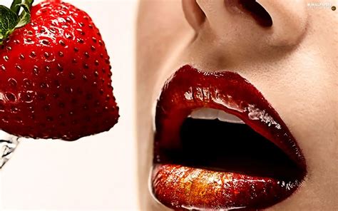 Lips Lipstick Strawberry Red Hot For Desktop Wallpapers 1680x1050