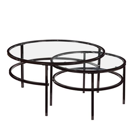 Crest Nesting Round 2 Piece Coffee Table Set Elegant Mid Century Modern Design Glass