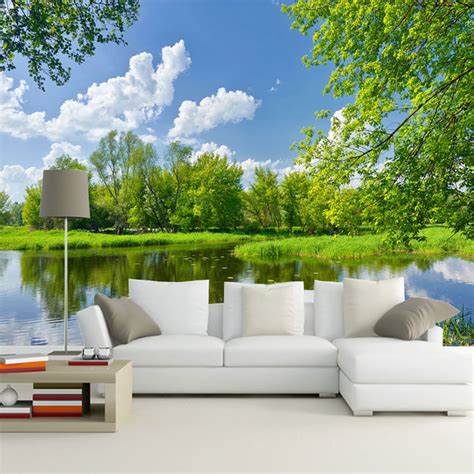 Custom Wall Mural Wall Painting 3d Blue Sky White Clouds Nature Scenery