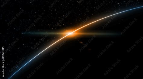 3d Rendering Of Earth From Space With Run Rising And Ray Light Flare At