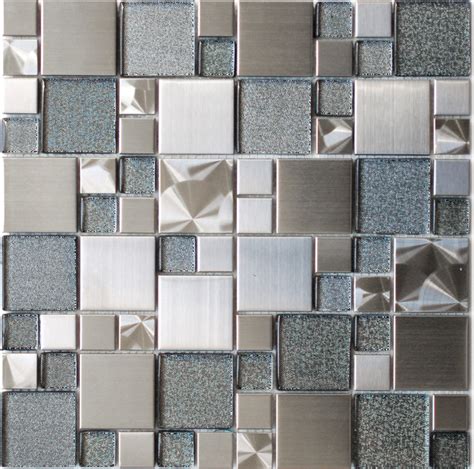 Eden Mosaic Tile Modern Cobble Stainless Steel With Silver Glass Tile