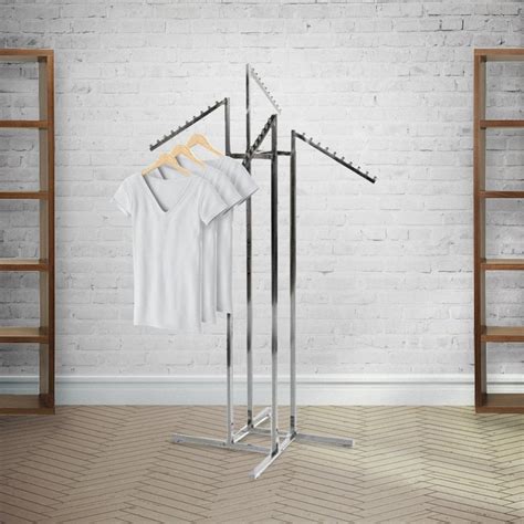 Height Adjustable Static Four Sloping Arm Chrome Clothes Rail Display